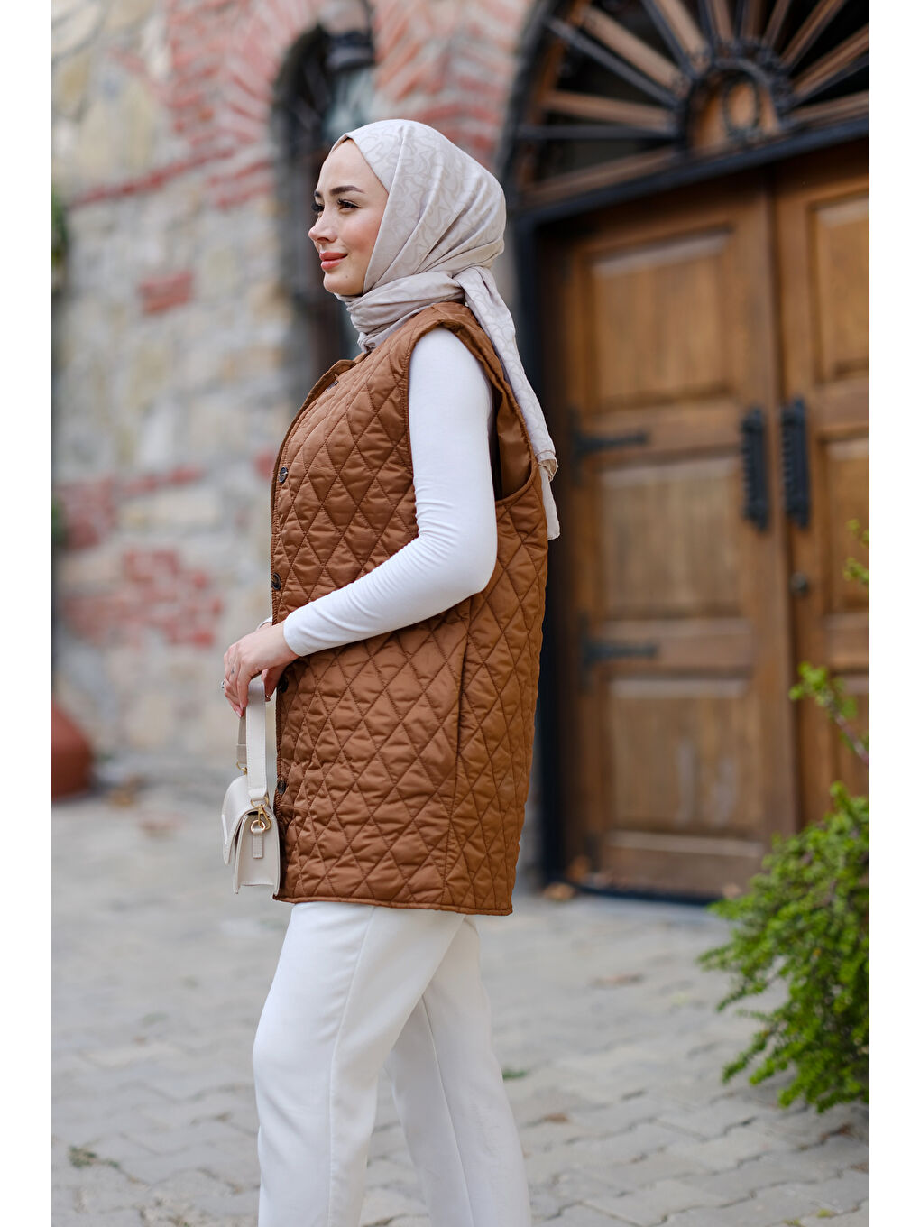 Locco Moda Taba Baklava Desen İnce Yelek Taba - 4