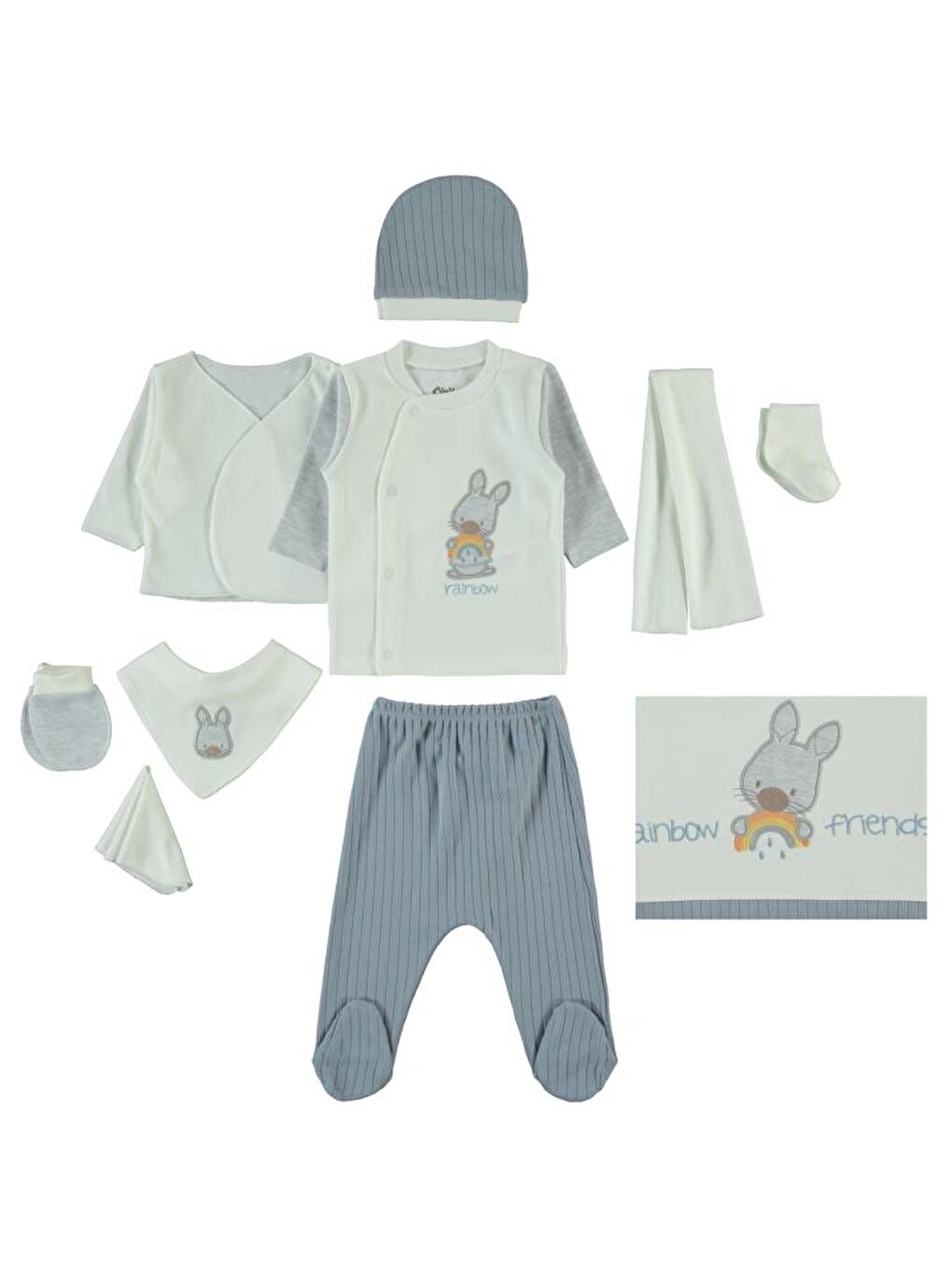 İndigo Baby Rainbow Tavşan Nakışlı Zıbın Setleri