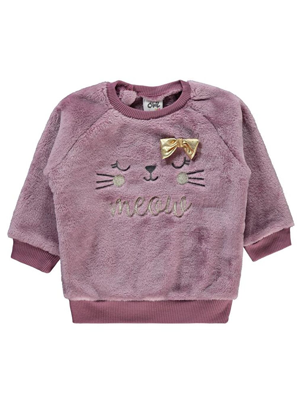 Mürdüm Baby Fiyonk Meow Nakışlı 6-18 Ay Sweatshirt - Lila 18-24 Ay