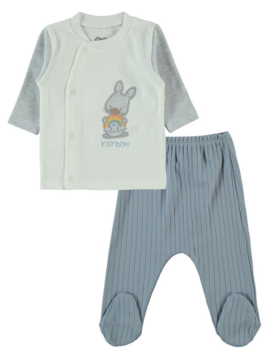 İndigo Baby Rainbow Tavşan Nakışlı Zıbın Setleri-1