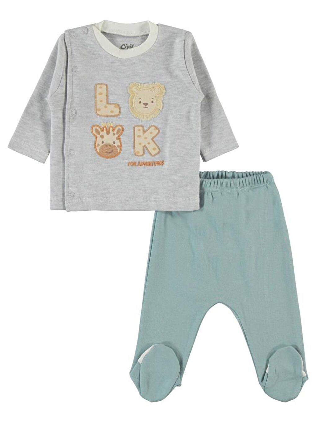 Turkuaz Baby Look Hayvanlar Nakışlı Zıbın Setleri-1