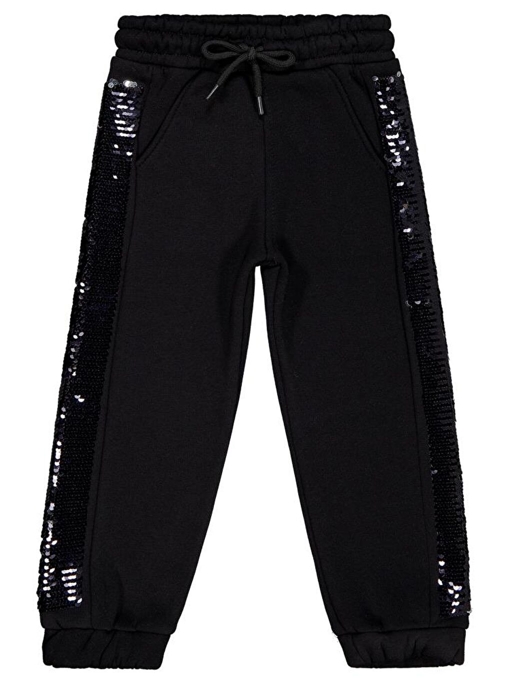 Siyah Girls Şerit Pul Nakışlı 2-5 Yaş Eşofman Altı-1