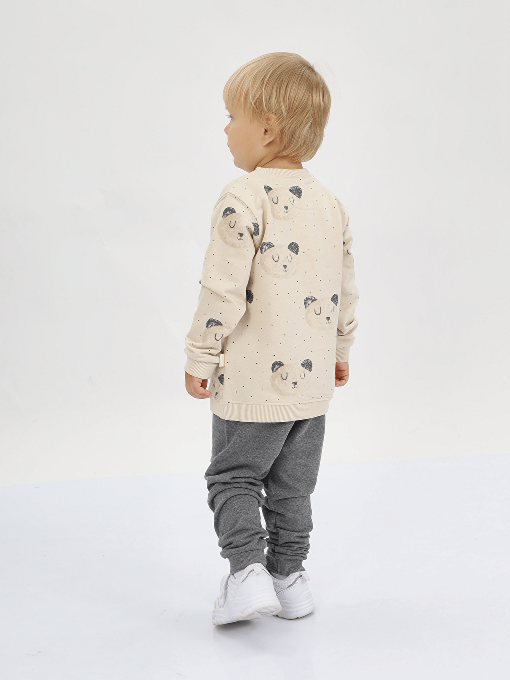 Antrasit Bisiklet Yaka Erkek Bebek Sweatshirt ve Eşofman Alt 2'li Takım-1