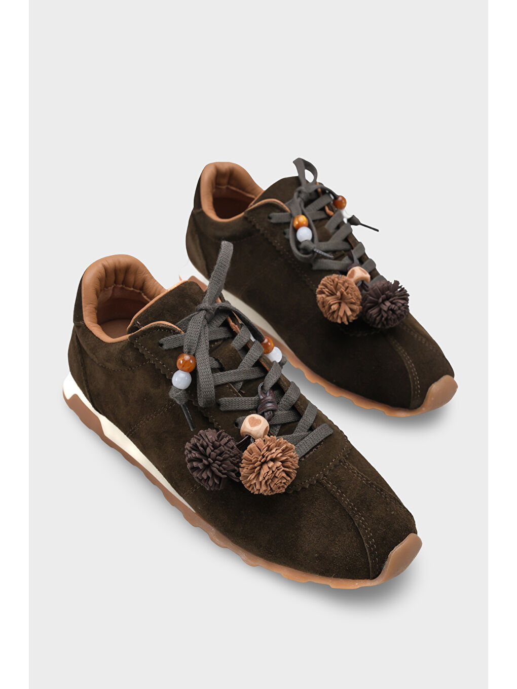 Doralyn Hakiki Deri Süet Ponponlu Kadın Sneaker Spor Ayakkabı-1