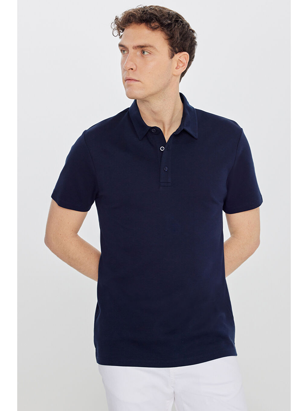 Erkek Lacivert %100 Pamuk Slim Fit Dar Kesim Polo Yaka Tişört