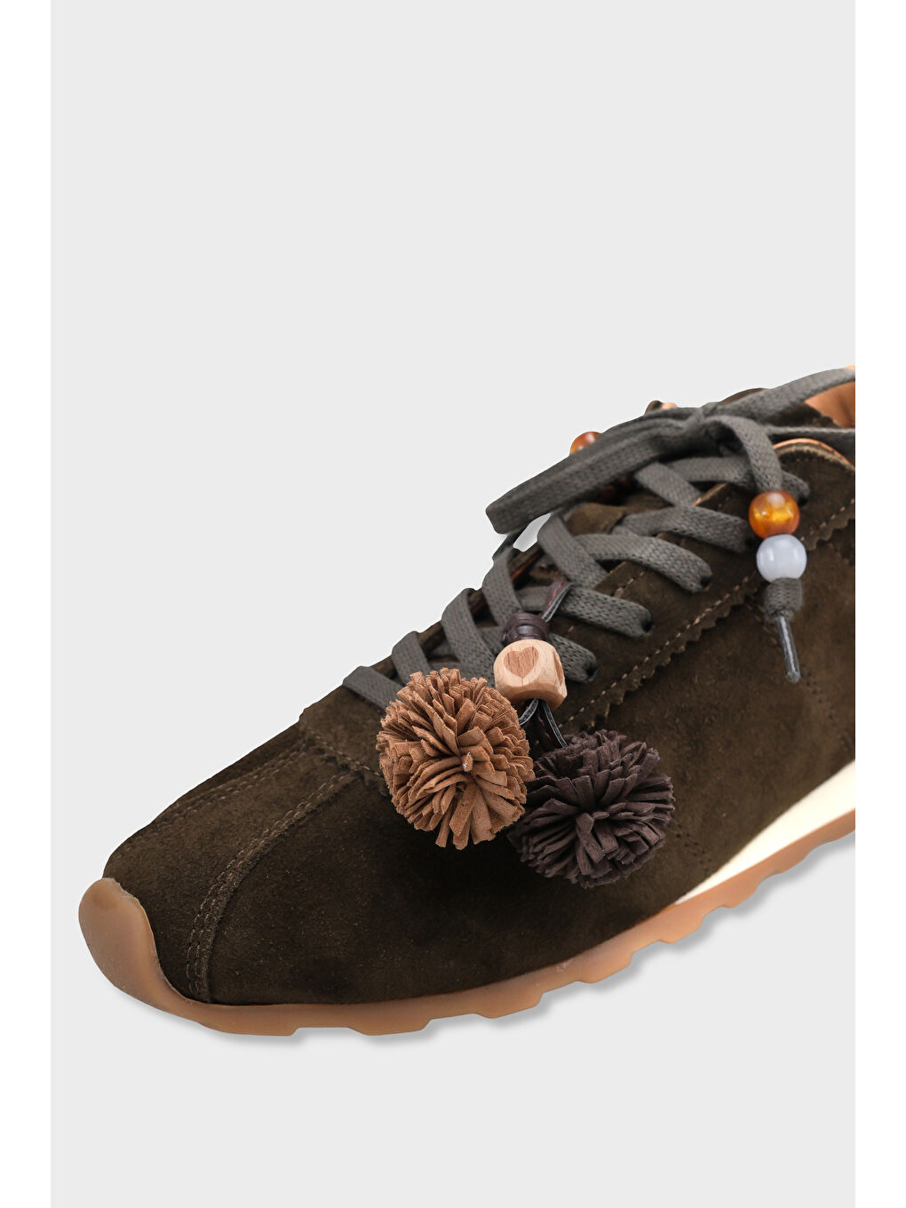 Doralyn Hakiki Deri Süet Ponponlu Kadın Sneaker Spor Ayakkabı-2