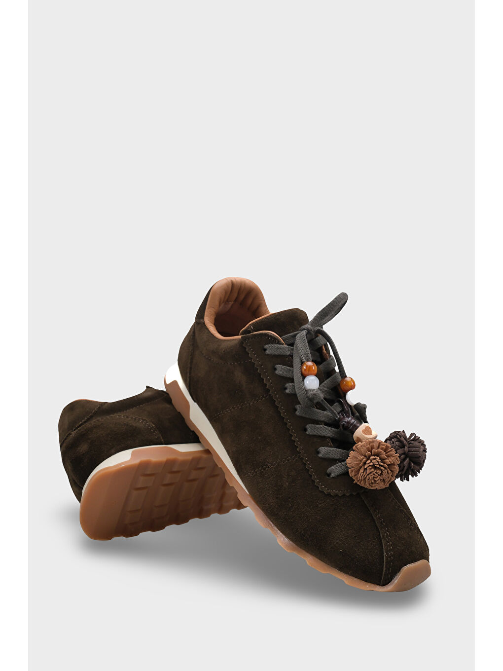 Doralyn Hakiki Deri Süet Ponponlu Kadın Sneaker Spor Ayakkabı-3