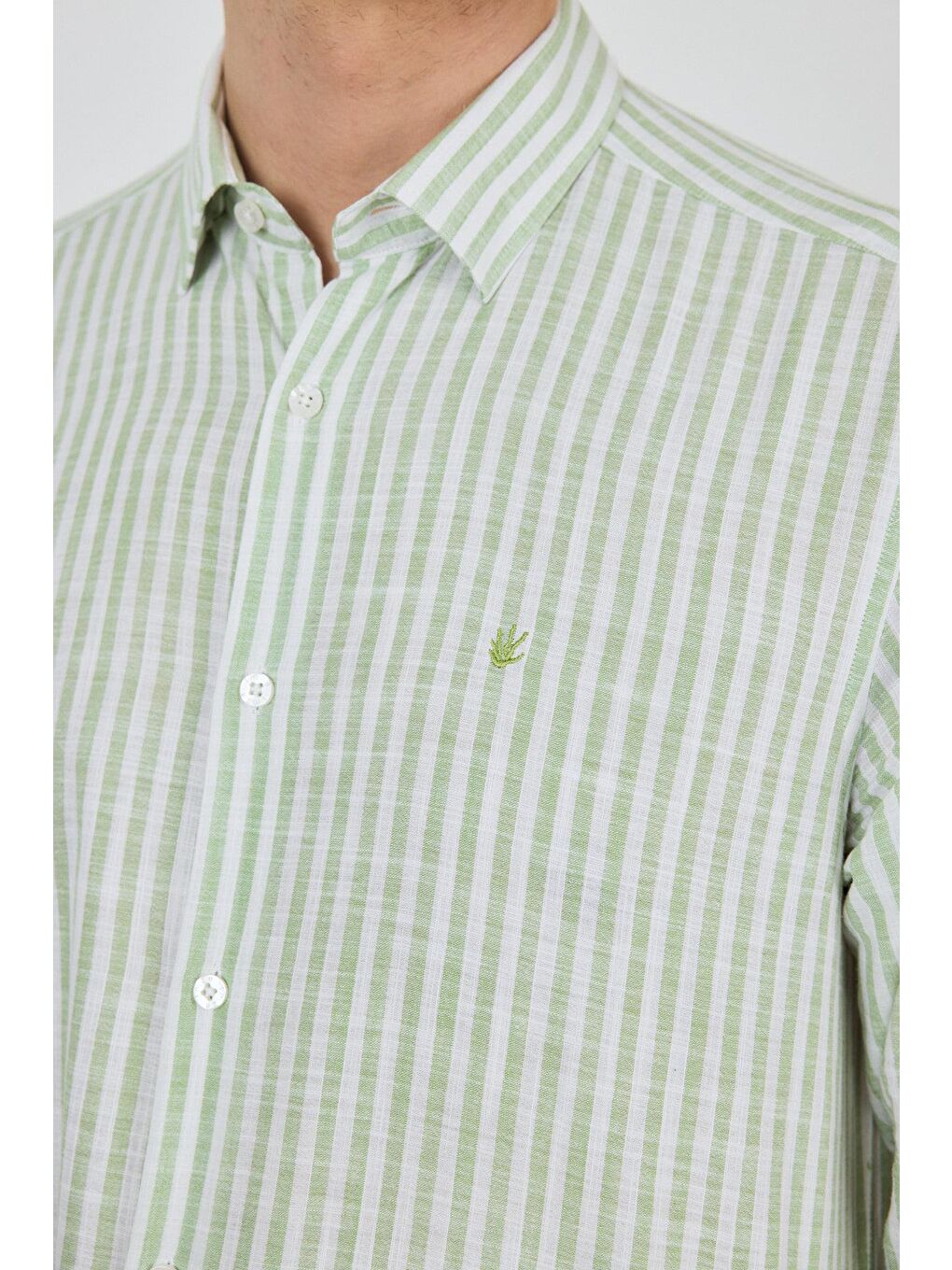 Açık Yeşil Kısalabilir Kol Cepsiz Pamuk Casual Comfort Fit %100 Pamuk Gömlek 1004250128-2