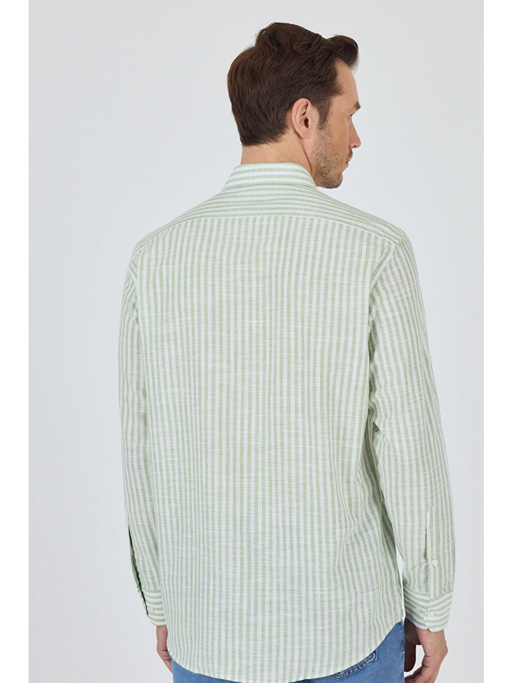 Açık Yeşil Kısalabilir Kol Cepsiz Pamuk Casual Comfort Fit %100 Pamuk Gömlek 1004250128-3