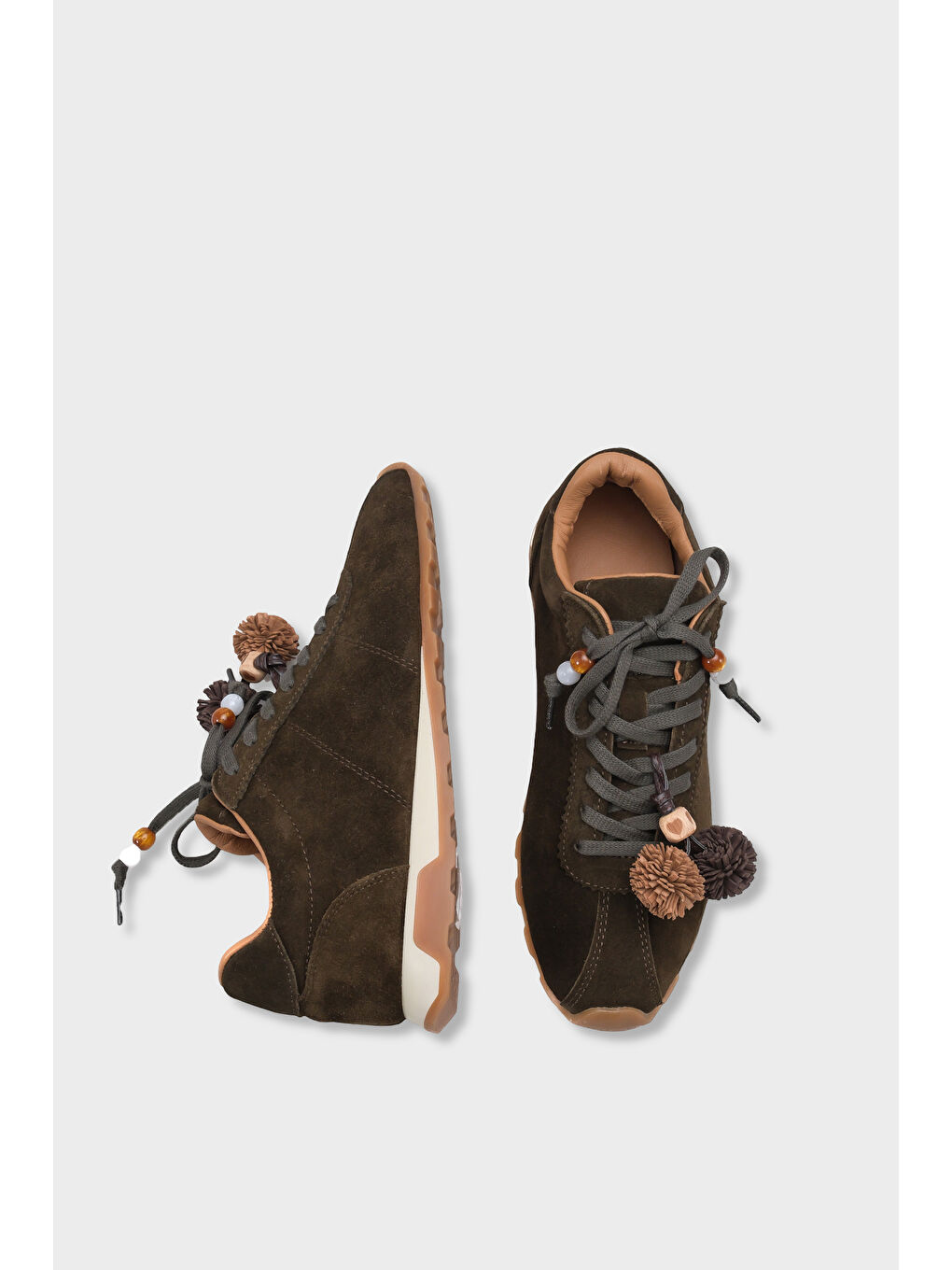 Doralyn Hakiki Deri Süet Ponponlu Kadın Sneaker Spor Ayakkabı-4