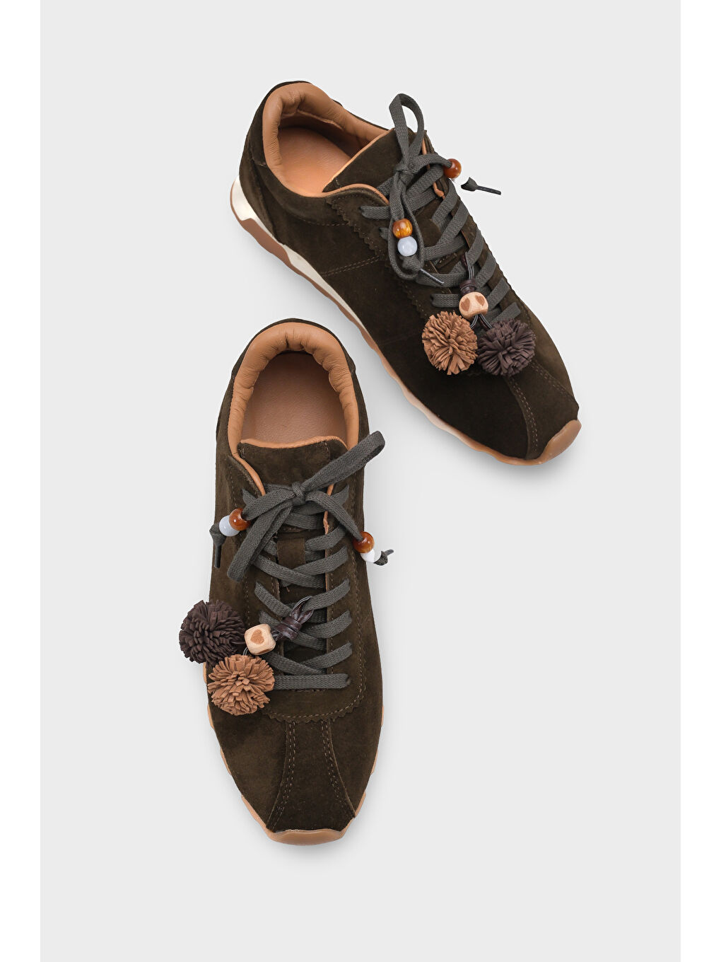 Doralyn Hakiki Deri Süet Ponponlu Kadın Sneaker Spor Ayakkabı-5