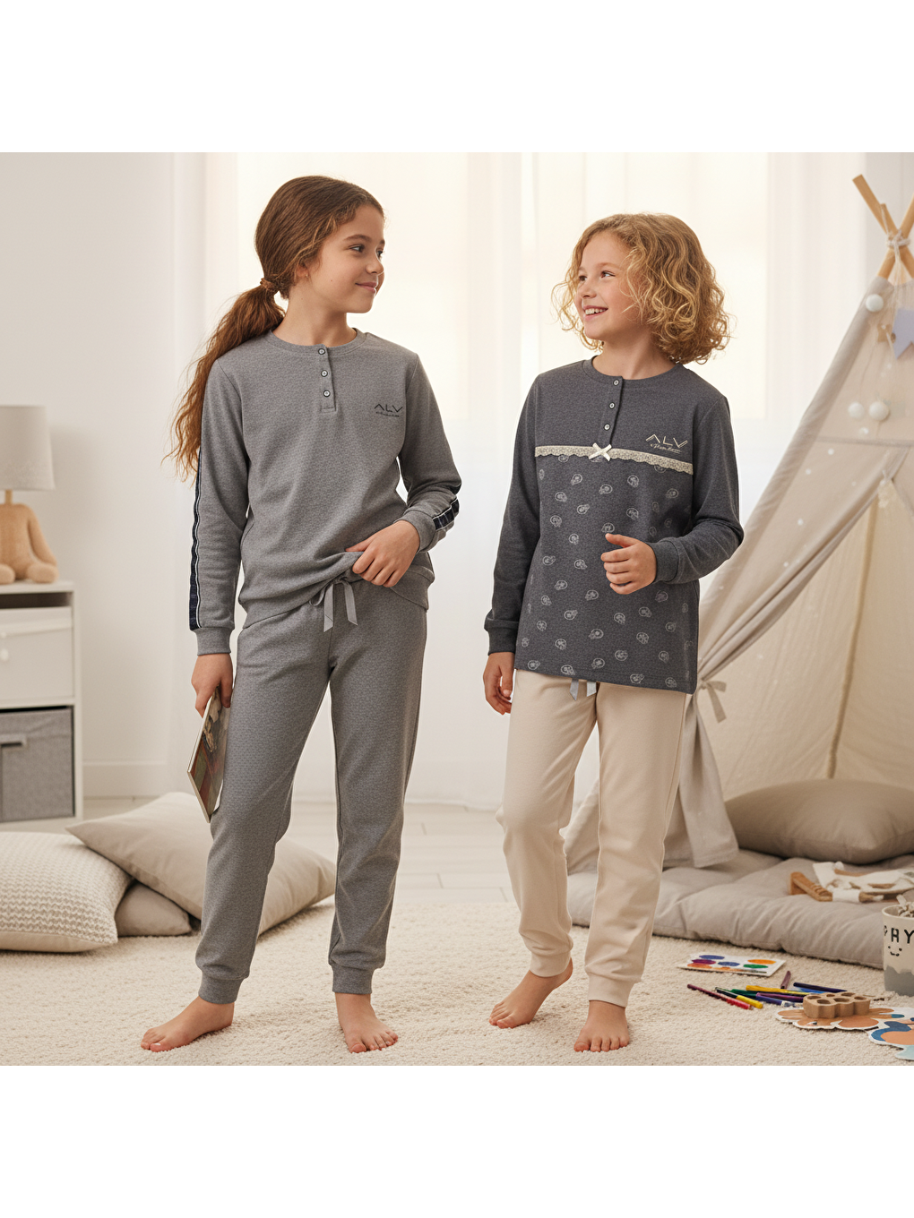 Karışık Genç Kadın Pamuklu 2 Adet 2'Li Pijama Takımı Al507 V2, Al506 V2 Bb2456-1