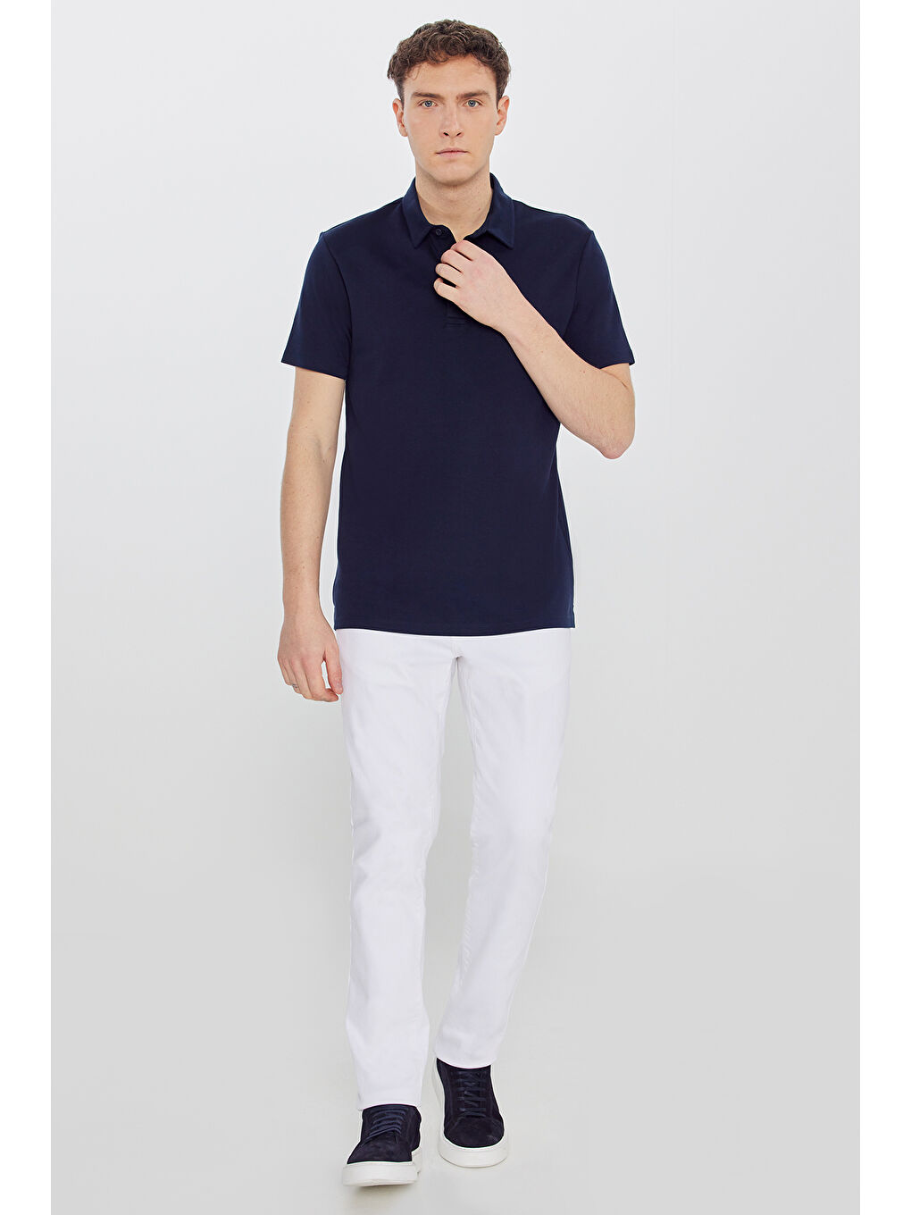 Erkek Lacivert %100 Pamuk Slim Fit Dar Kesim Polo Yaka Tişört-1