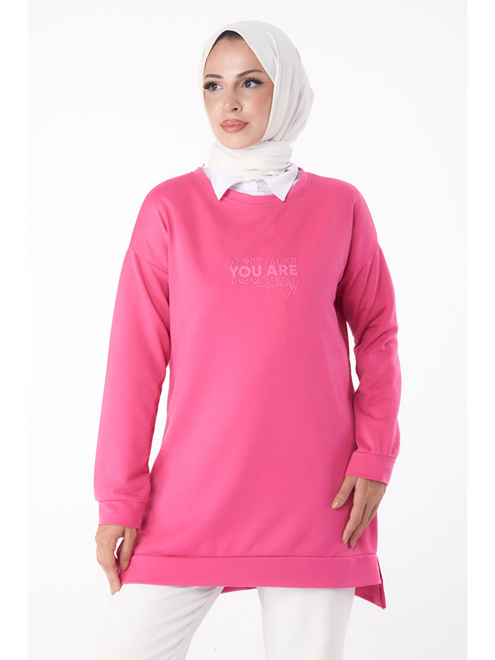 TOFİSA Fuşya Düz Bisiklet Yaka Kadın Fuşya Sweat - 26200 - 1