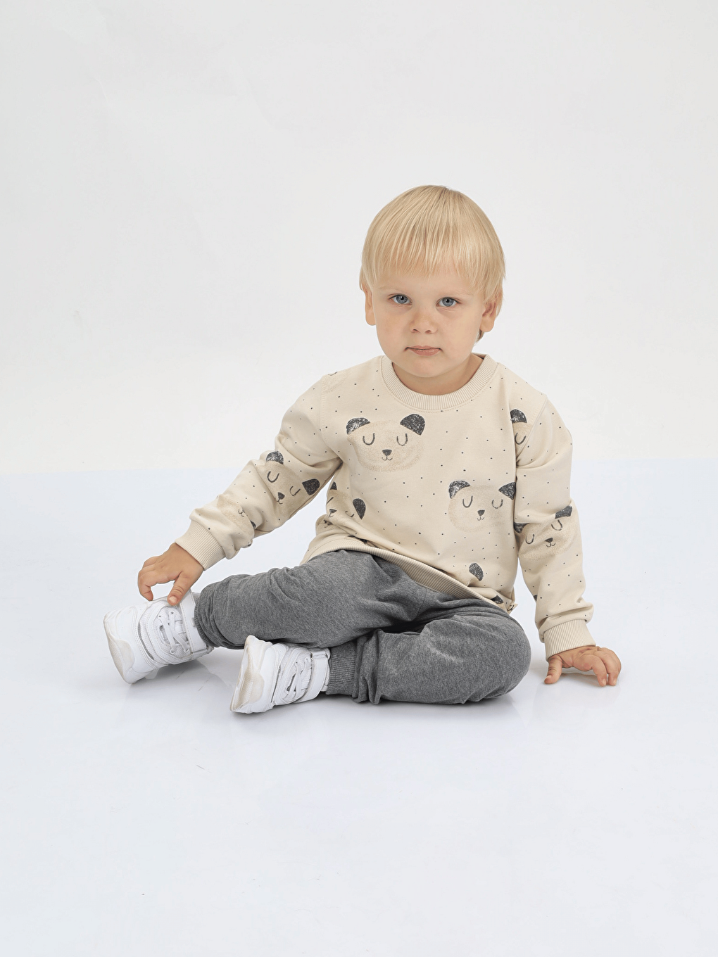 Antrasit Bisiklet Yaka Erkek Bebek Sweatshirt ve Eşofman Alt 2'li Takım-2