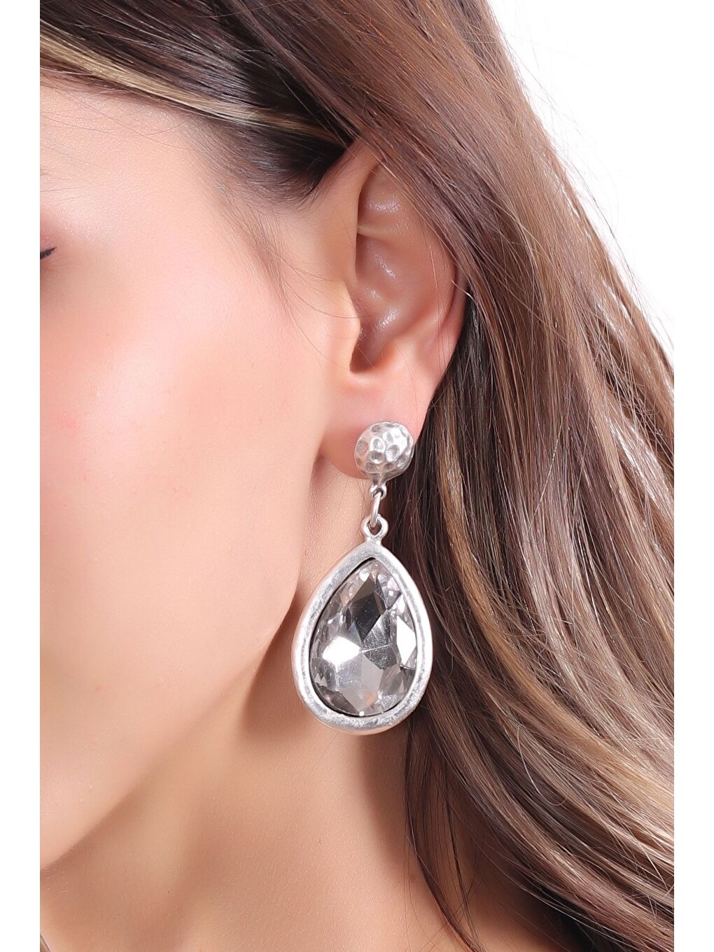 Gri Kadın Antik Gümüş Kaplama Taşlı Damla Küpe-2