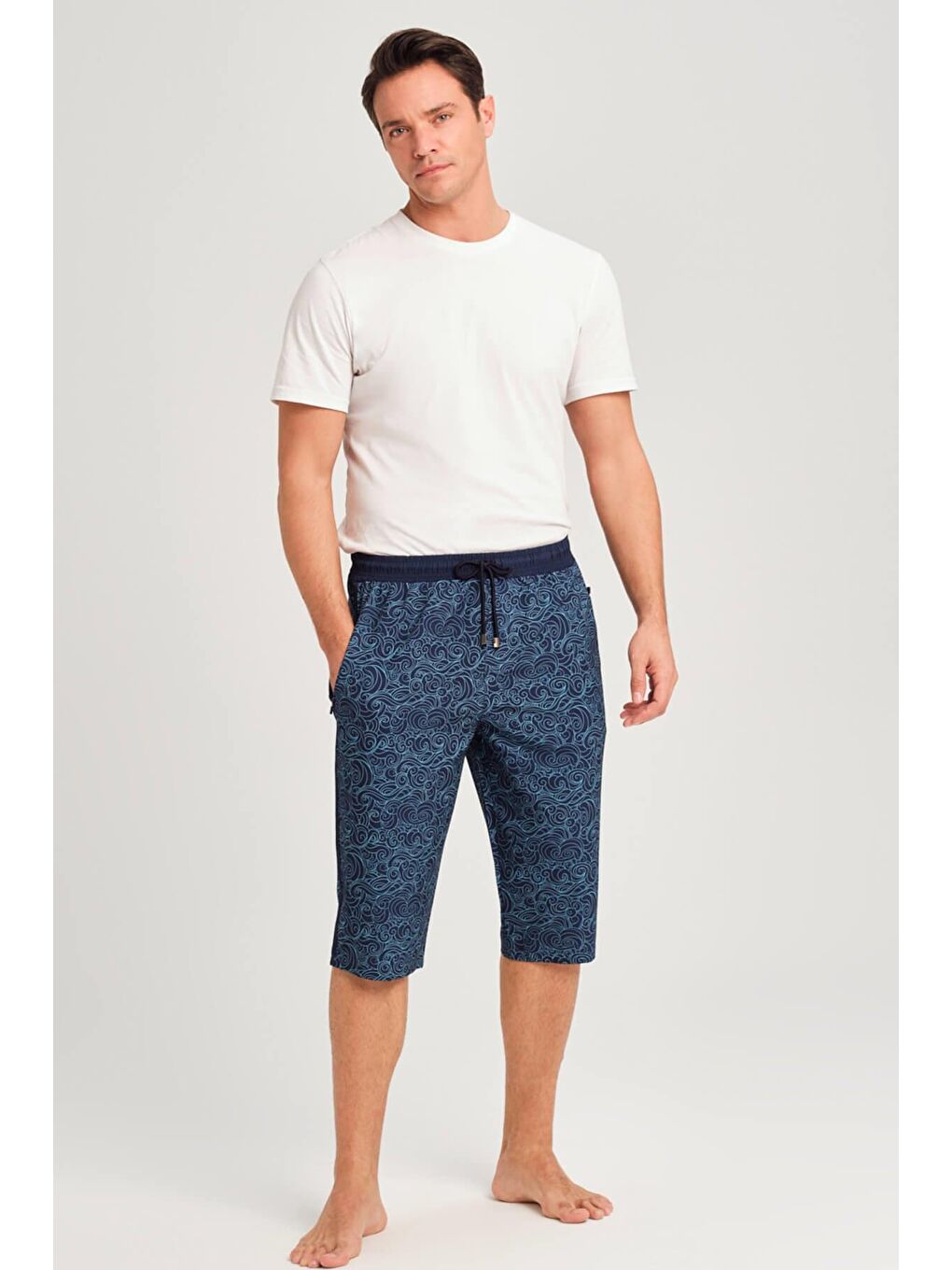 Dalga Desenli Lacivert Erkek Uzun Havuz Ve Deniz Şortu 2925-2