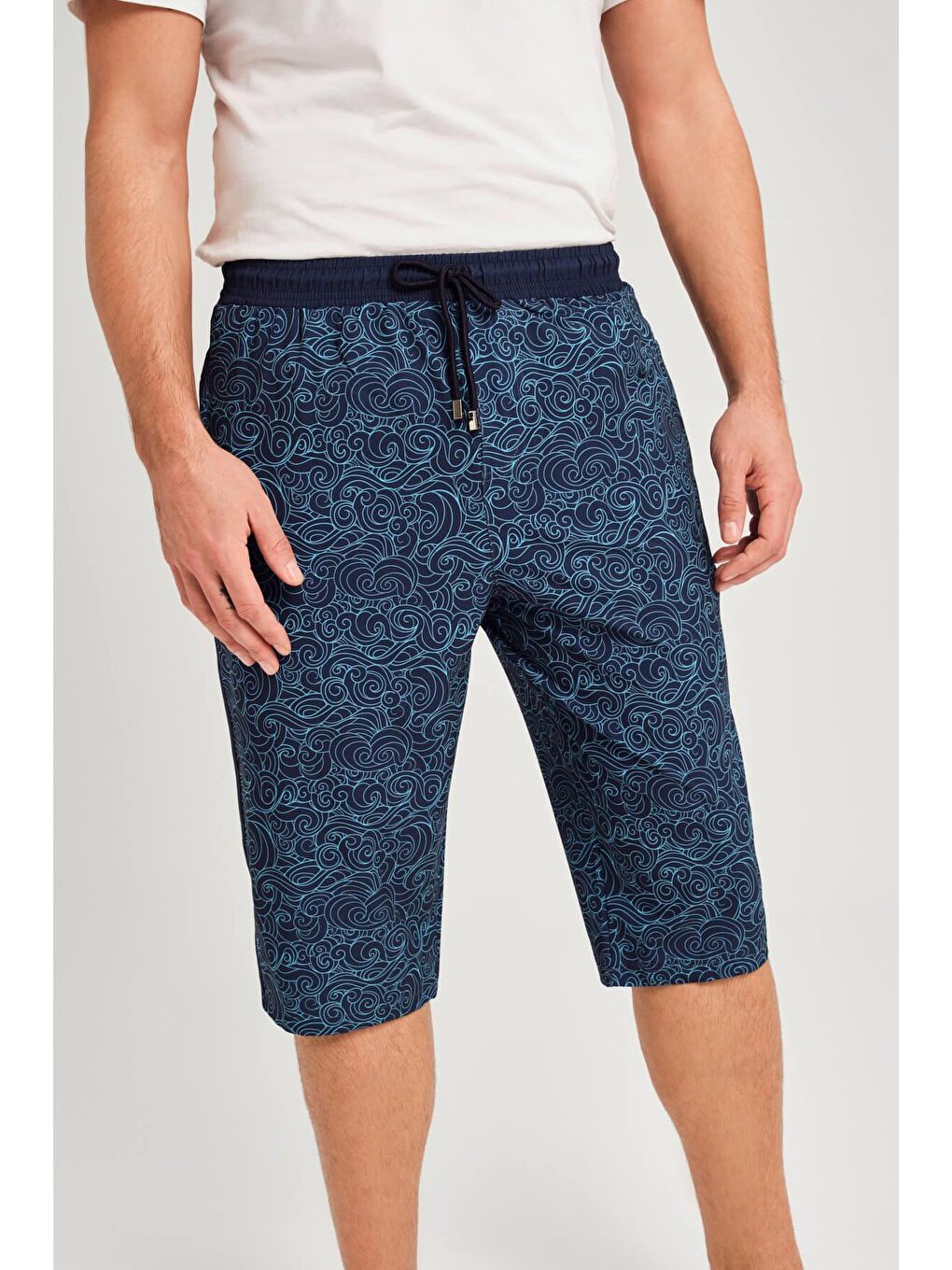 Dalga Desenli Lacivert Erkek Uzun Havuz Ve Deniz Şortu 2925-3