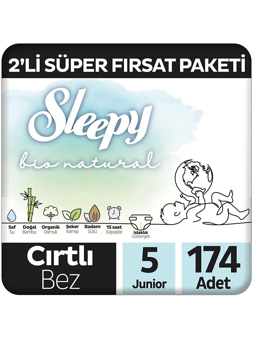 Sleepy Bio Natural Süper Fırsat Paketi Bebek Bezi 5 Numara Junior 174 Adet