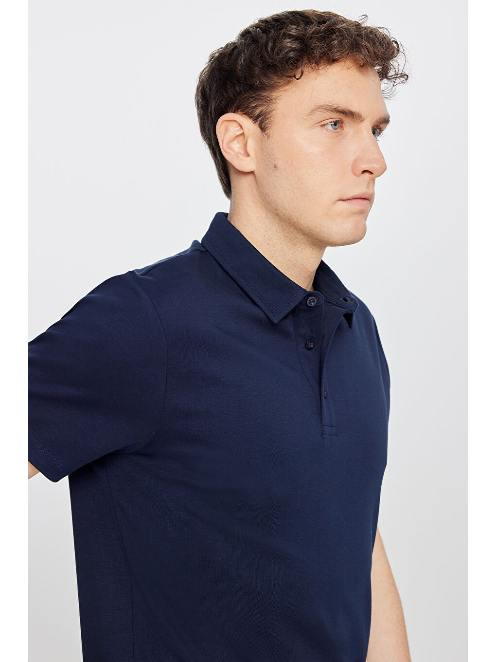 Erkek Lacivert %100 Pamuk Slim Fit Dar Kesim Polo Yaka Tişört-3