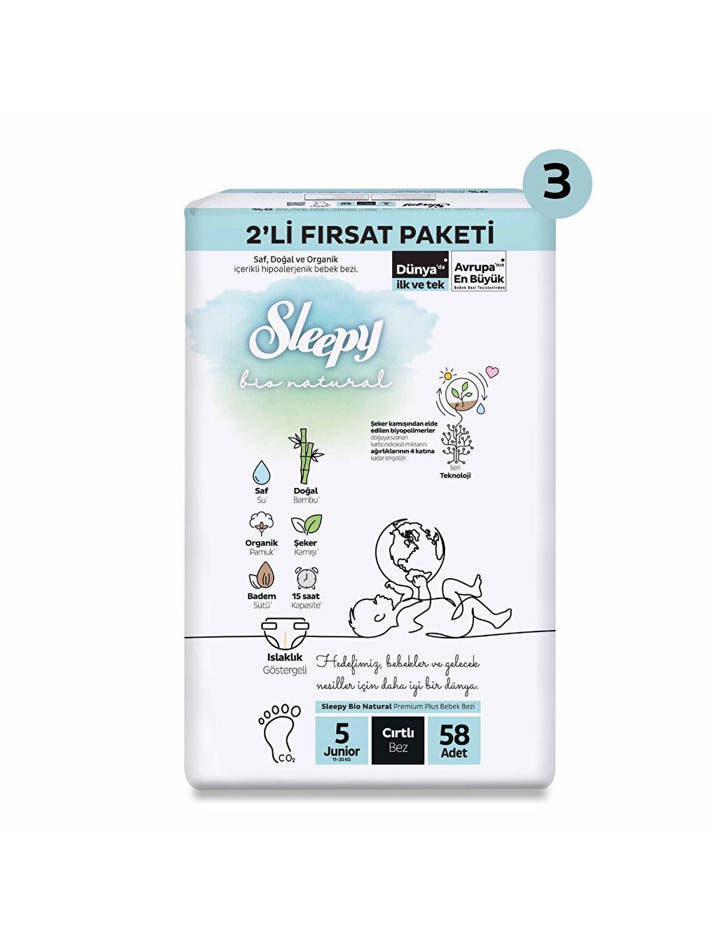 Sleepy Bio Natural Süper Fırsat Paketi Bebek Bezi 5 Numara Junior 174 Adet - 1