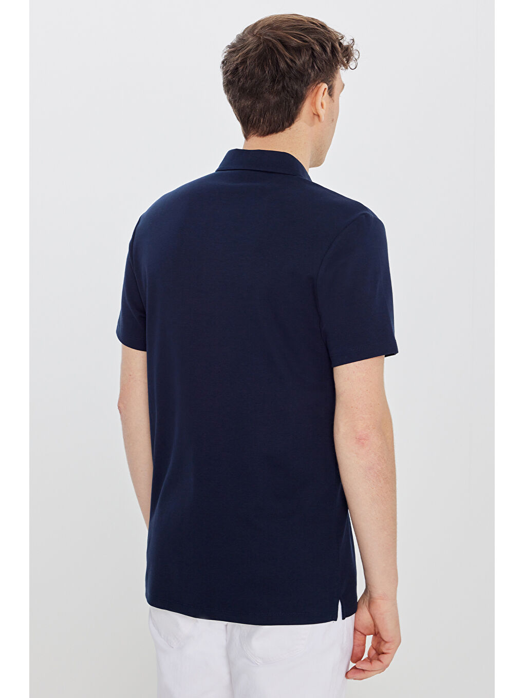 Erkek Lacivert %100 Pamuk Slim Fit Dar Kesim Polo Yaka Tişört-4