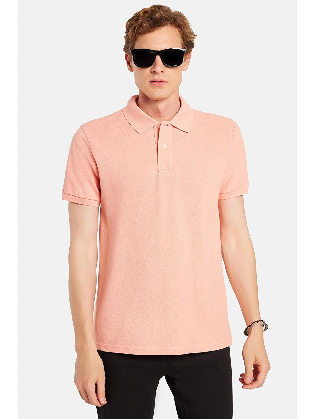 Pembe Erkek Slim Fit Dar Kesim %100 Pamuk Yavruağzı Polo Yaka Tişört-3