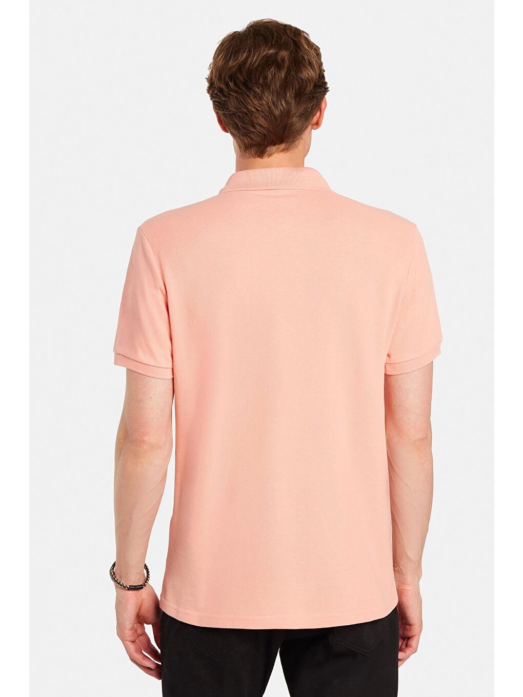 Pembe Erkek Slim Fit Dar Kesim %100 Pamuk Yavruağzı Polo Yaka Tişört-4