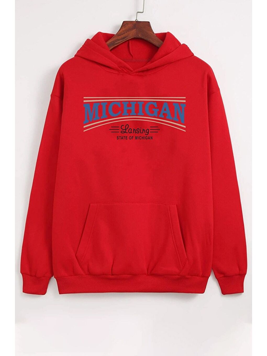 uyguntarz Kırmızı Unisex Michigan Tasarım Sweatshirt