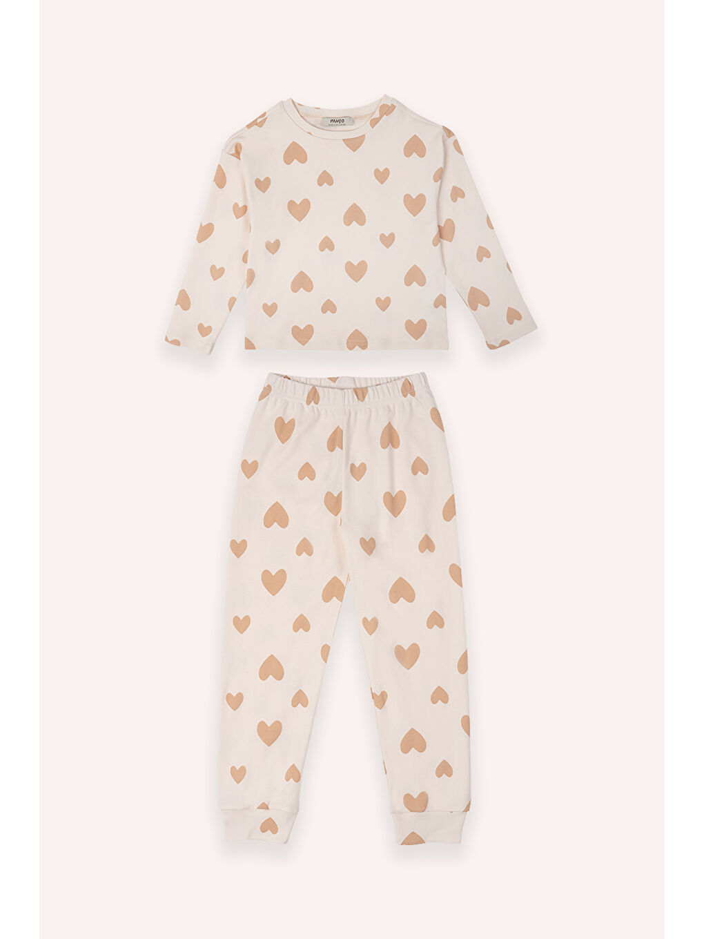 Pembe Kız Çocuk Kalp Desen Baskılı 2'li Pijama Takım Fuşya