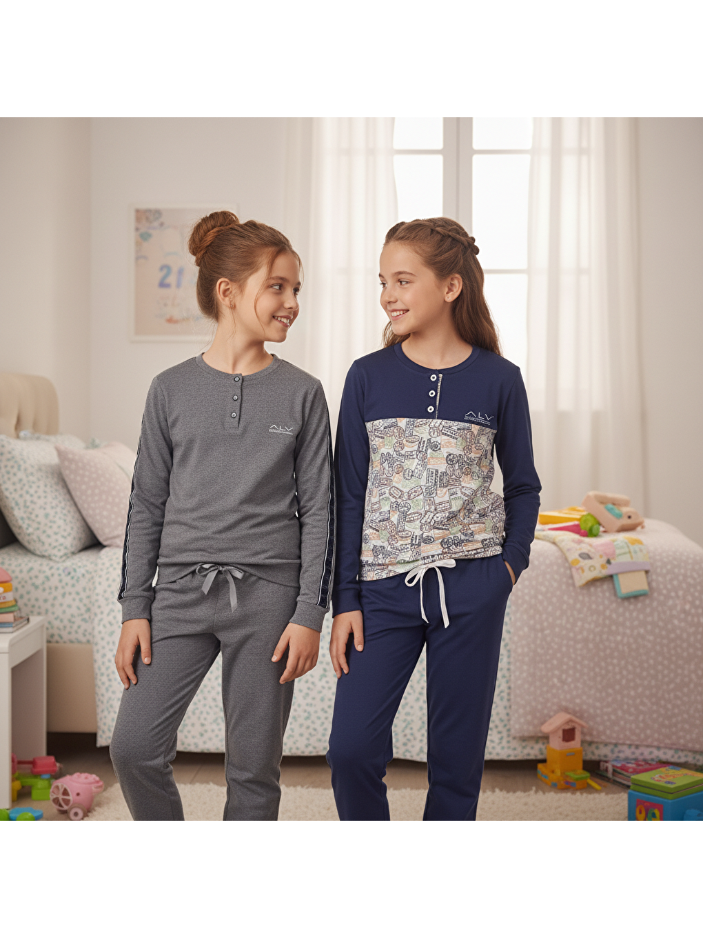 Karışık Genç Kadın Pamuklu 2 Adet 2'Li Pijama Takımı Al507 V2, Al501 V2 Bb2455-1