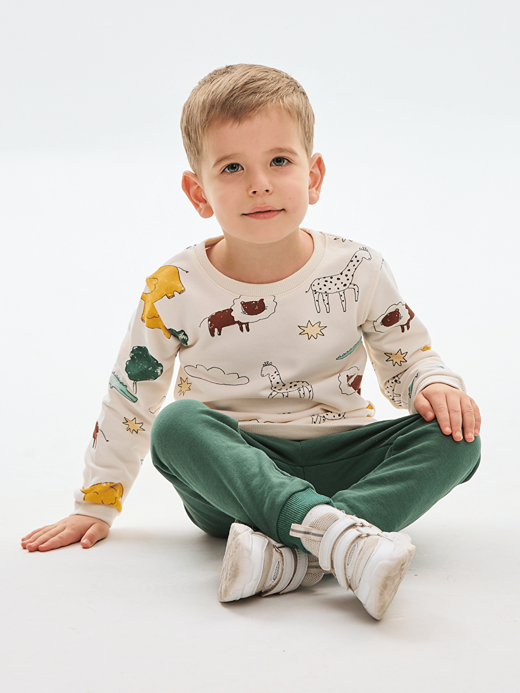 Yeşil Bisiklet Yaka Baskılı Erkek Bebek Sweatshirt ve Eşofman Alt 2'li Takım-5