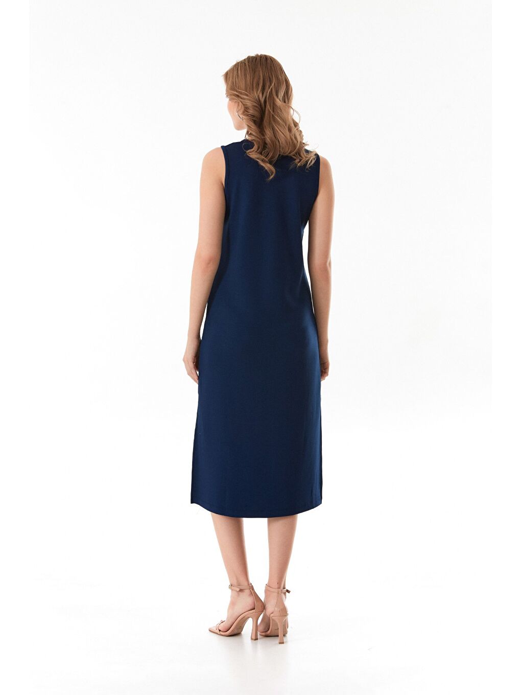 Lacivert Basic Yırtmaçlı Modal Elbise-2