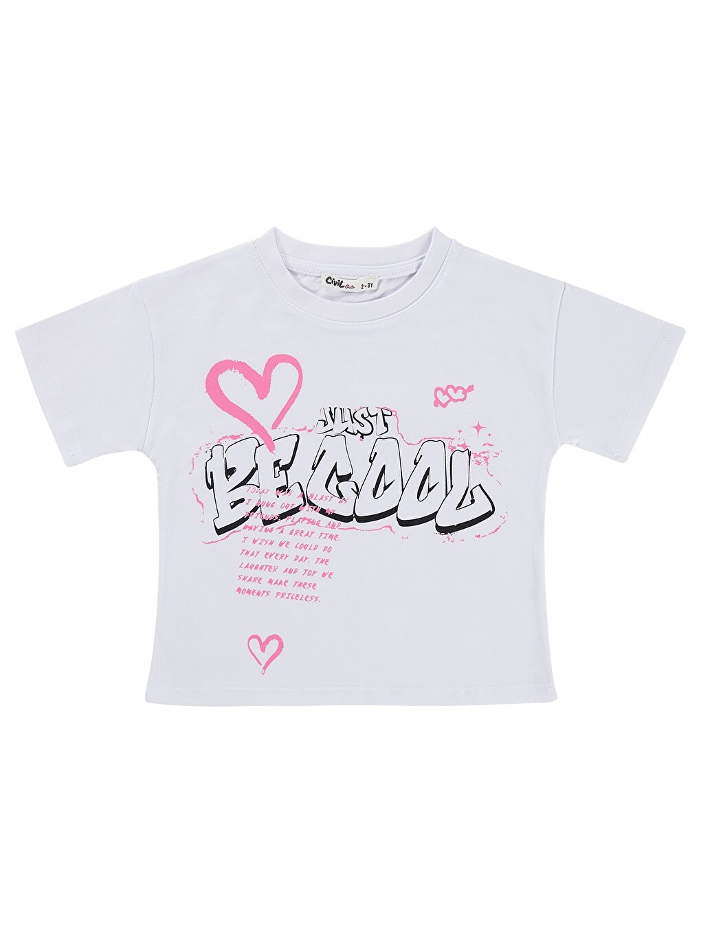Girls Just Be Cool Baskılı 2-5 Yaş Tişört - Beyaz