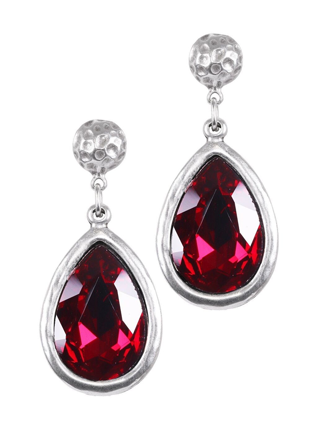 Kırmızı Kadın Antik Gümüş Kaplama Taşlı Damla Küpe