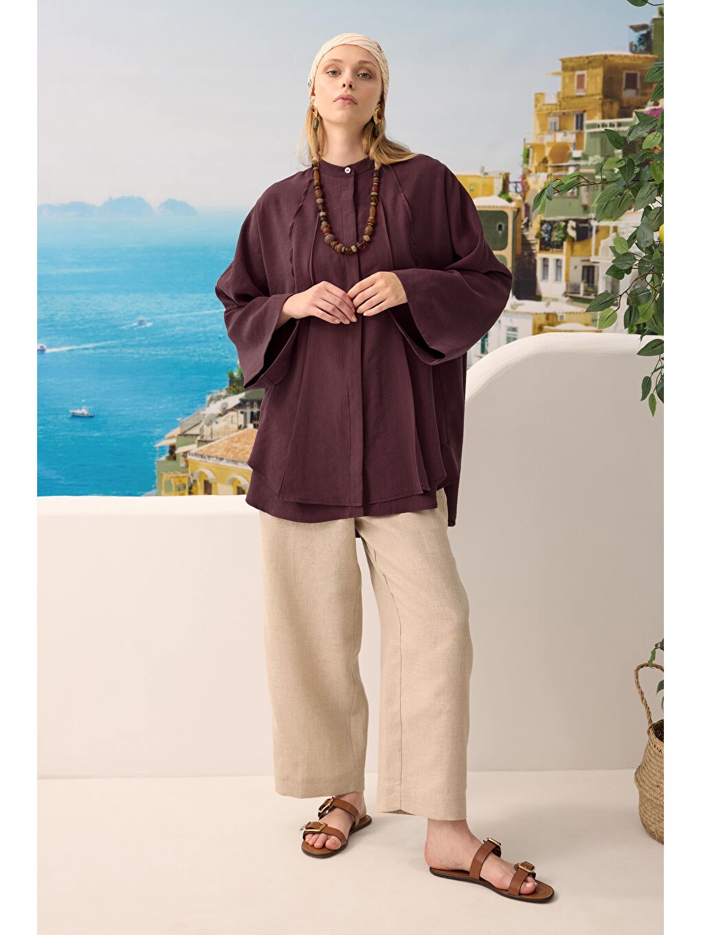 Pile Detaylı Gömlek Bordo
