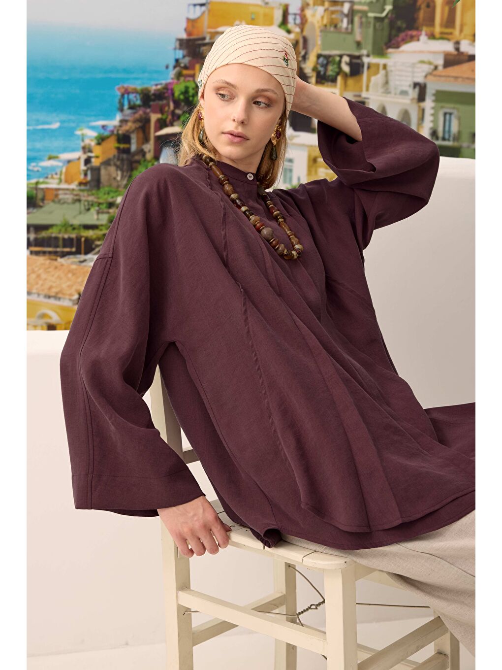 Pile Detaylı Gömlek Bordo-1