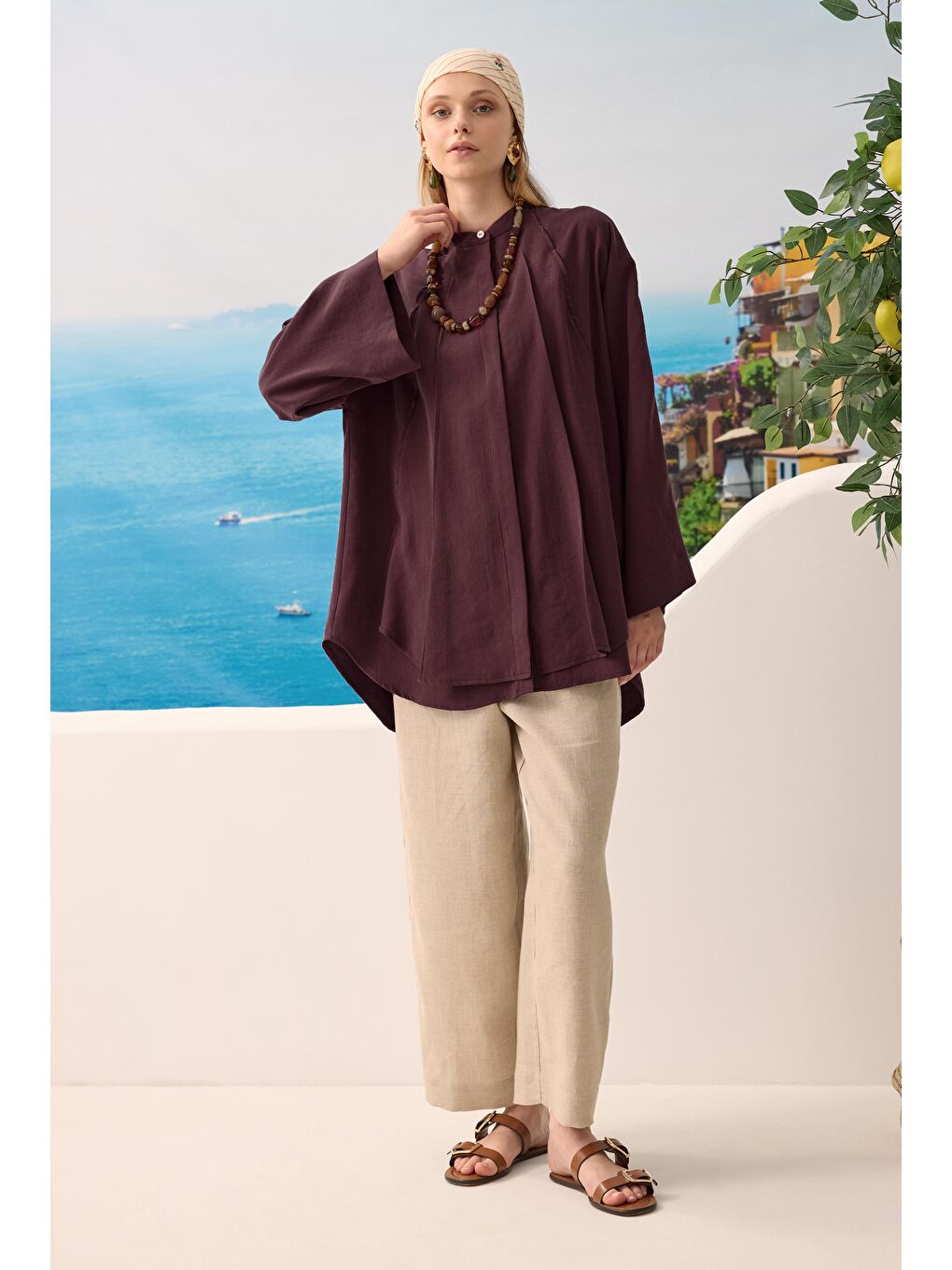 Pile Detaylı Gömlek Bordo-2