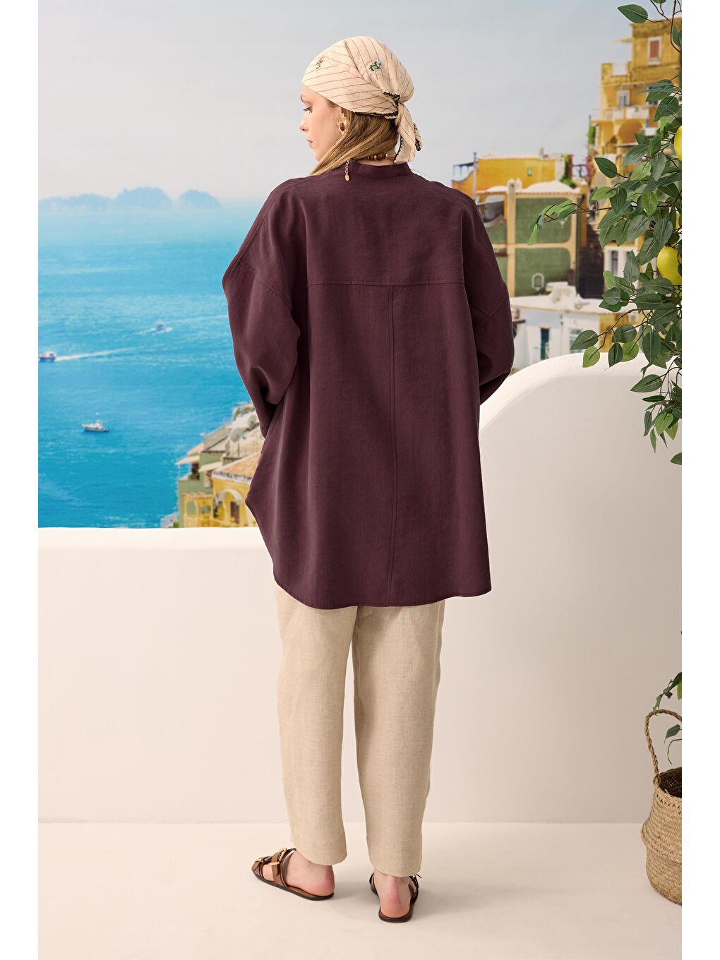 Pile Detaylı Gömlek Bordo-3