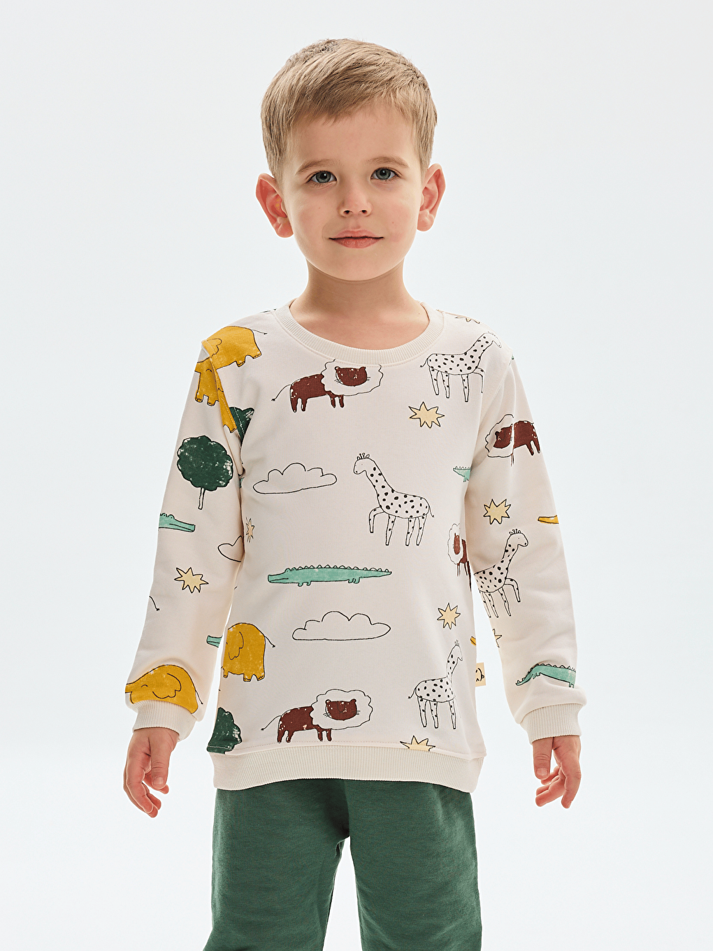 Yeşil Bisiklet Yaka Baskılı Erkek Bebek Sweatshirt ve Eşofman Alt 2'li Takım-6