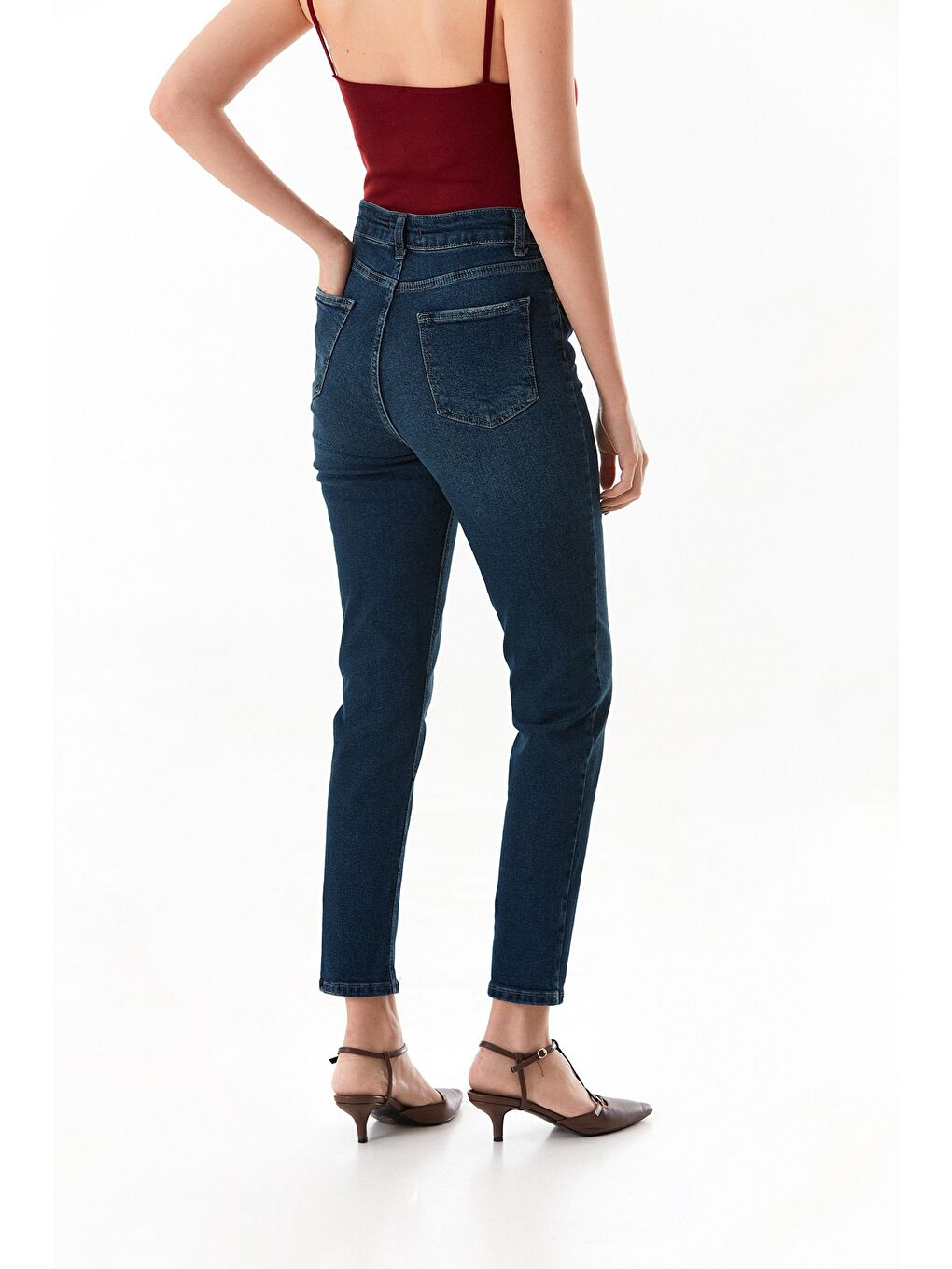 Lacivert Yüksek Bel Mom Jean-4