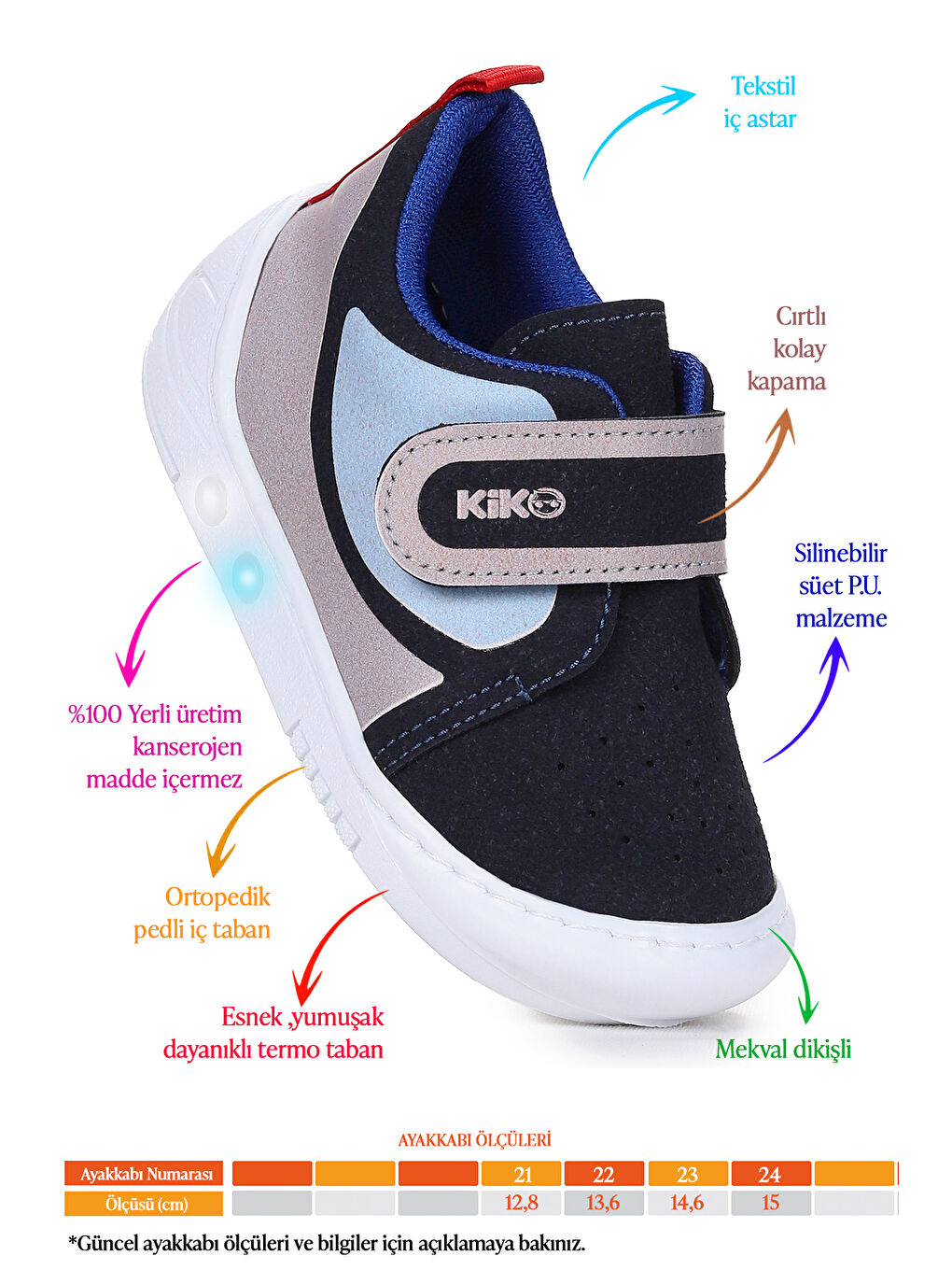 Lacivert Kugan Cırtlı Işıklı Erkek Bebek Yürüyüş Spor Ayakkabı-1