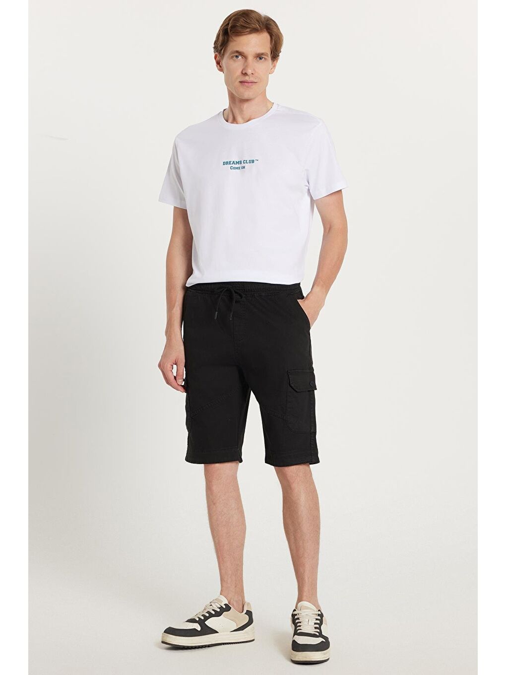 Erkek Relax Fit Rahat Kesim %100 Pamuk Kargo Cep Siyah Kapri Şort-3