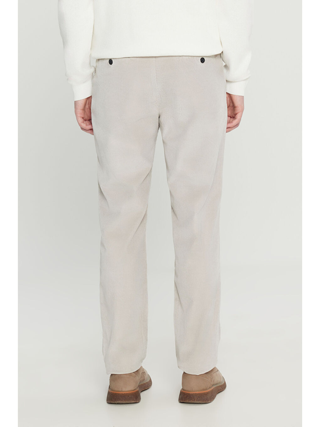 Bej Erkek Taş Pamuklu Kadife Slim Fit Dar Kesim Yan Cepli Desenli Pantolon-4