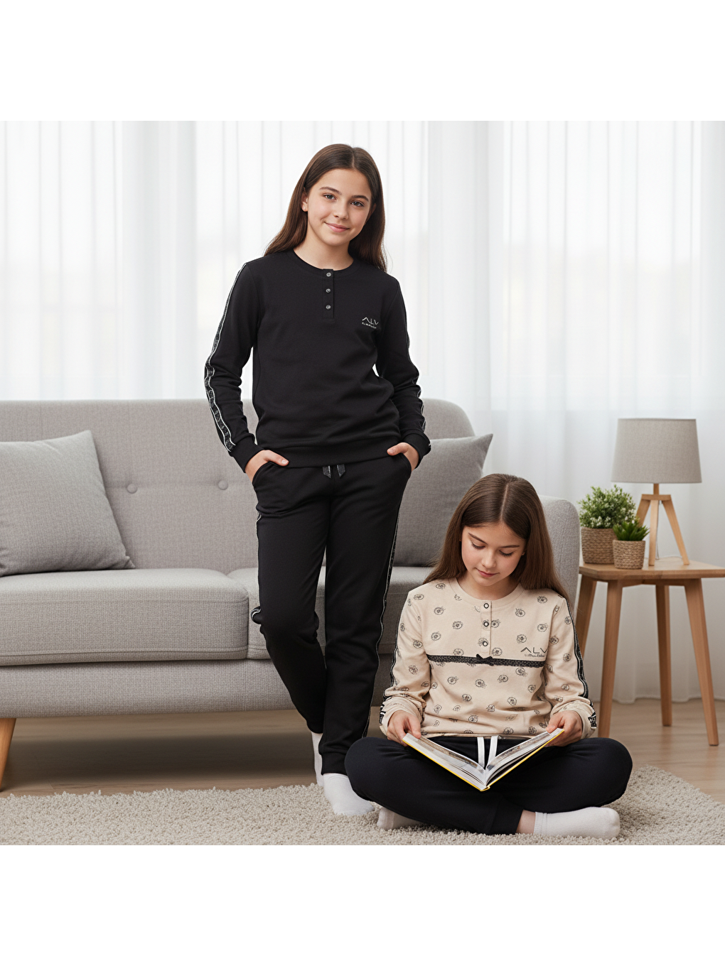 Karışık Genç Kadın Pamuklu 2 Adet 2'Li Pijama Takımı Al507 V1, Al506 V1 Bb2454