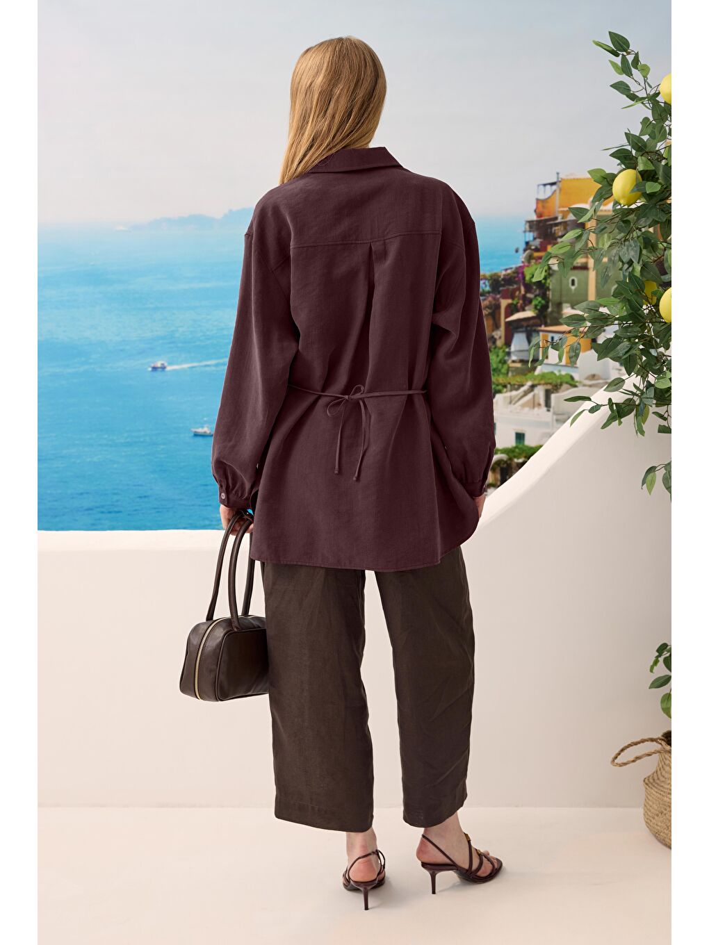 Verev Büzgü Detaylı Gömlek Bordo-4