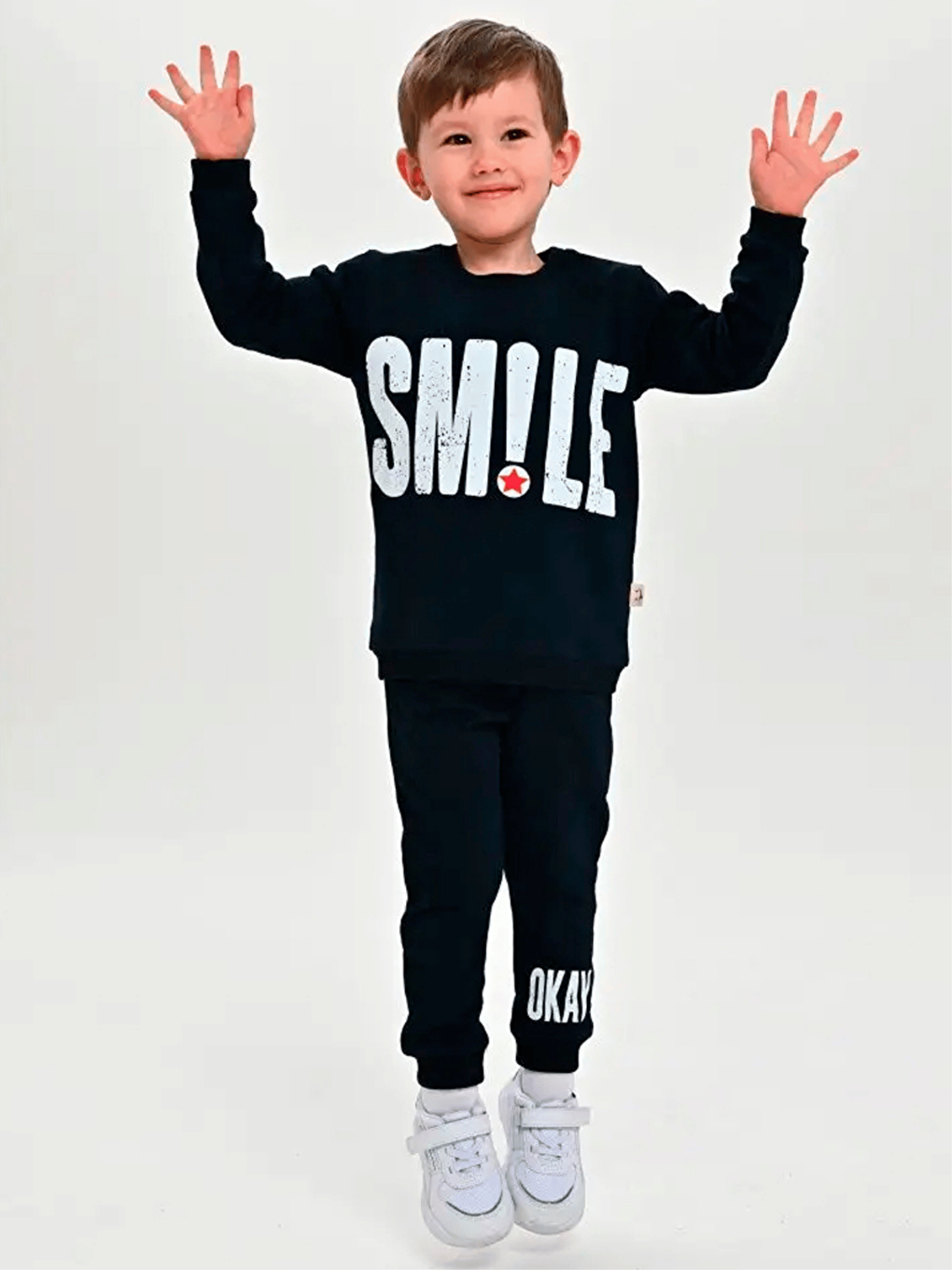 Lacivert Bisiklet Yaka Baskılı Erkek Bebek Sweatshirt ve Eşofman Alt 2'li Takım