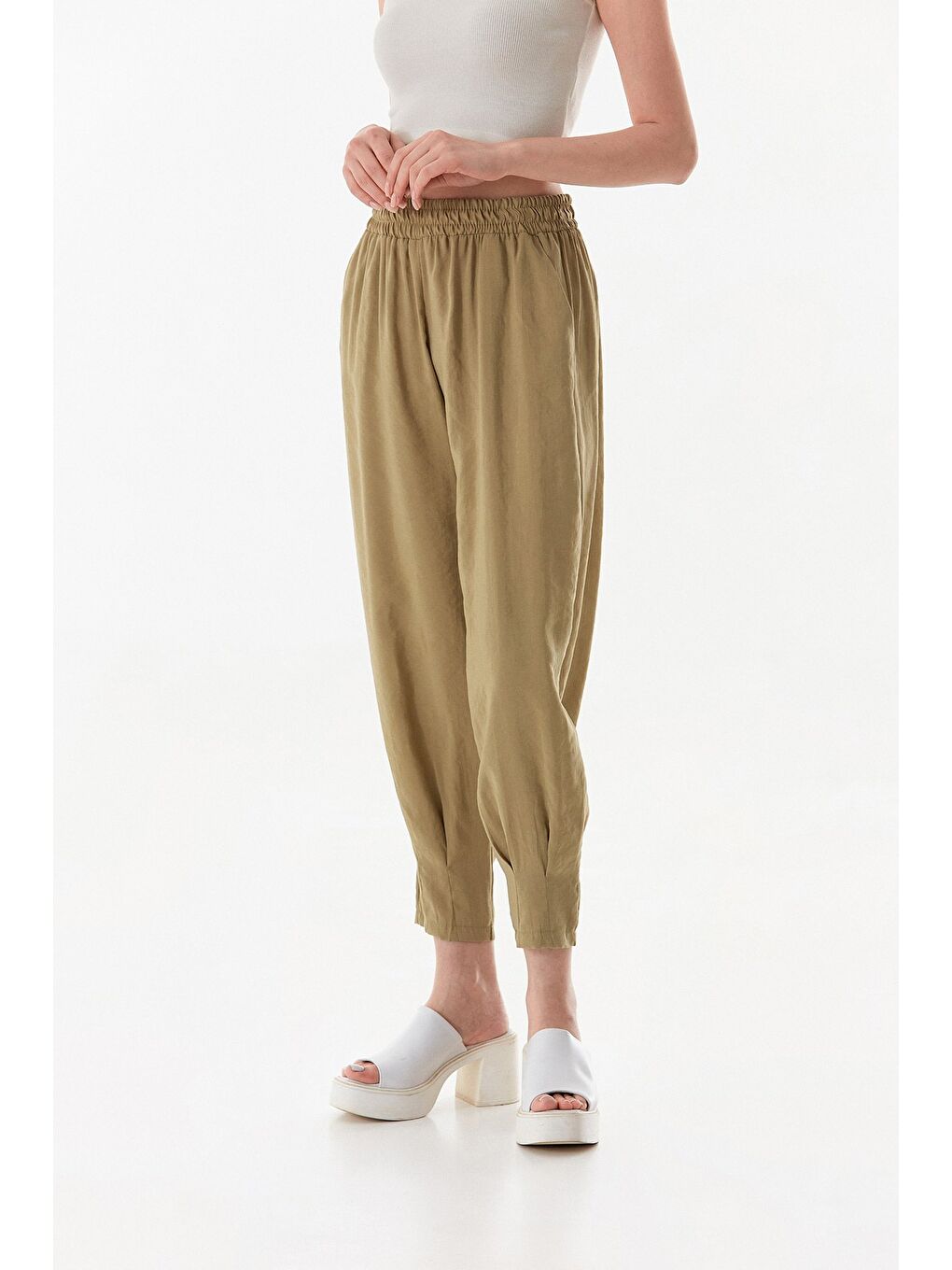 Haki Beli Lastikli Cepli Şalvar Pantolon-1