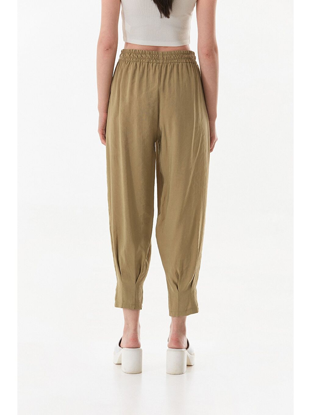 Haki Beli Lastikli Cepli Şalvar Pantolon-3