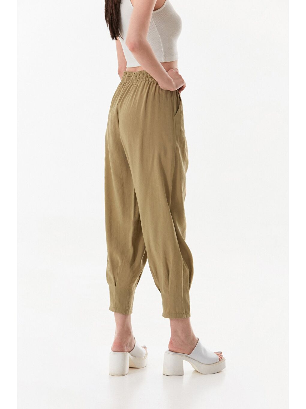 Haki Beli Lastikli Cepli Şalvar Pantolon-4